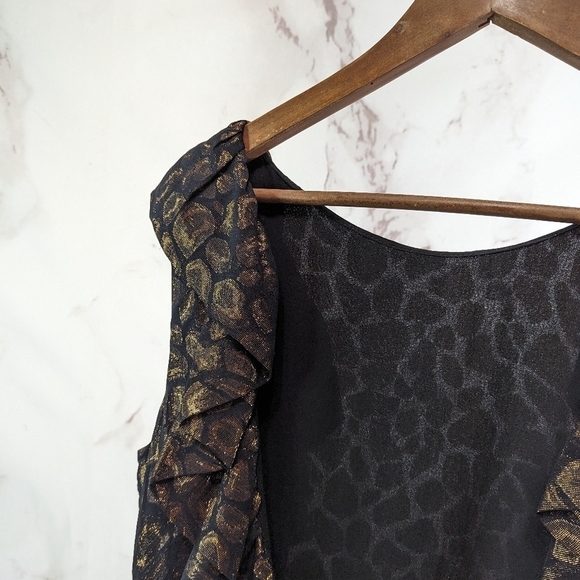 CAMILLA AND MARC Dress Womens 10 Scoop Back Ruffle Leopard Leon Frock Metallic - Picture 7 of 12